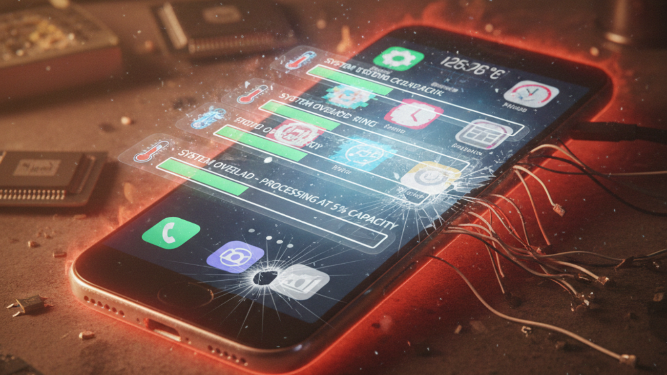 Technician carefully replacing smartphone battery