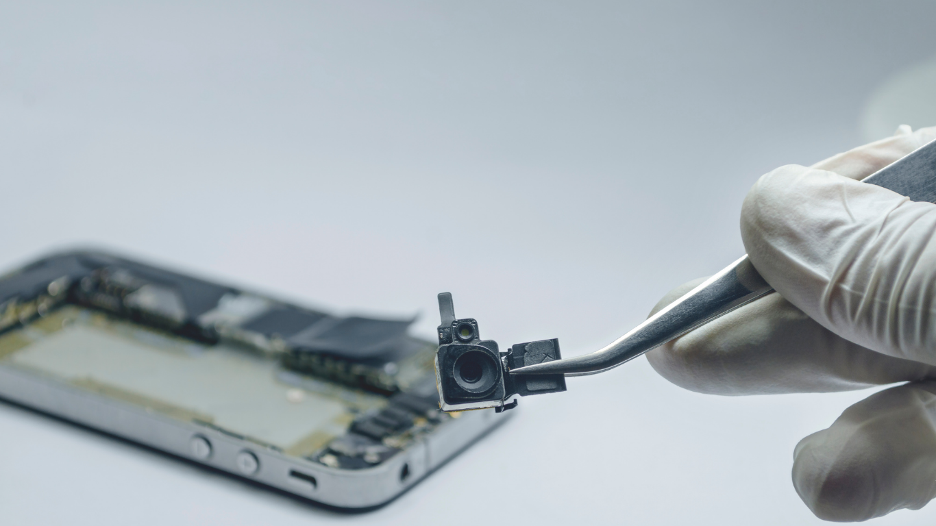 Professional camera repair service in workshop