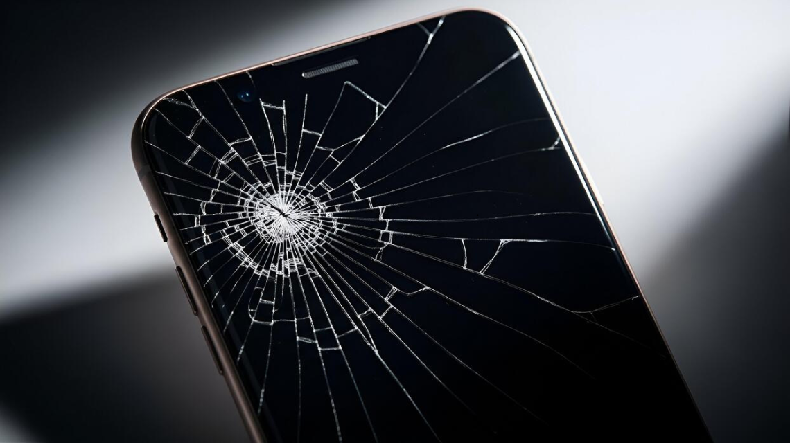 Smartphone with shattered glass display