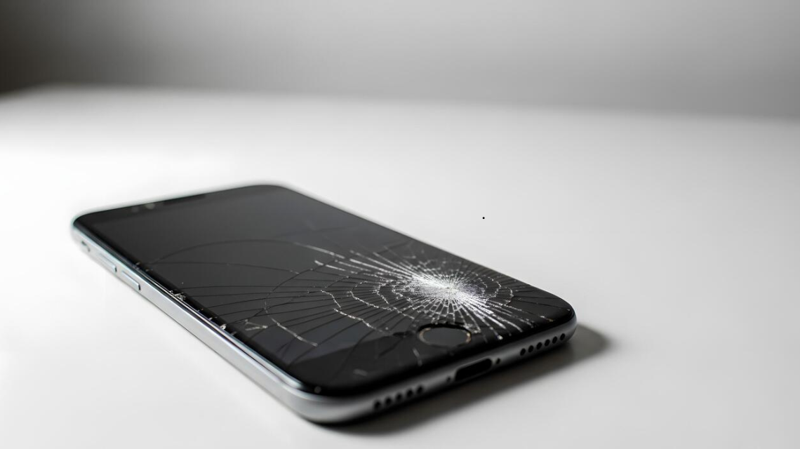Mobile phone with cracked touchscreen