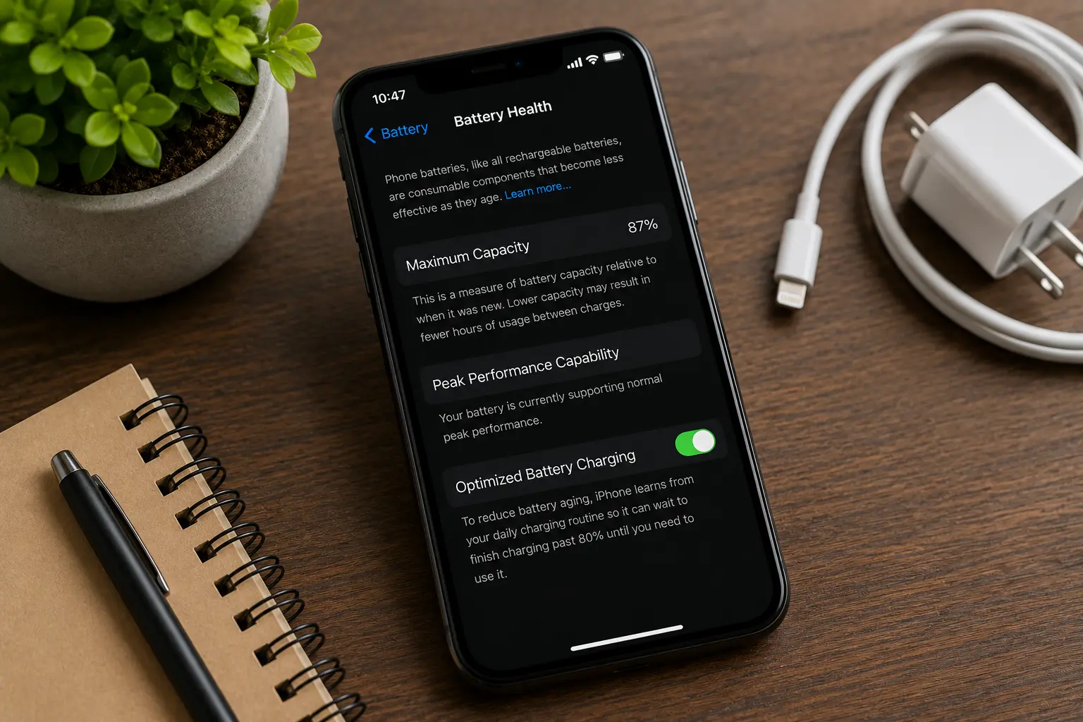 Checking an iPhone's battery health to monitor battery condition and overall performance before battery issues become more serious.