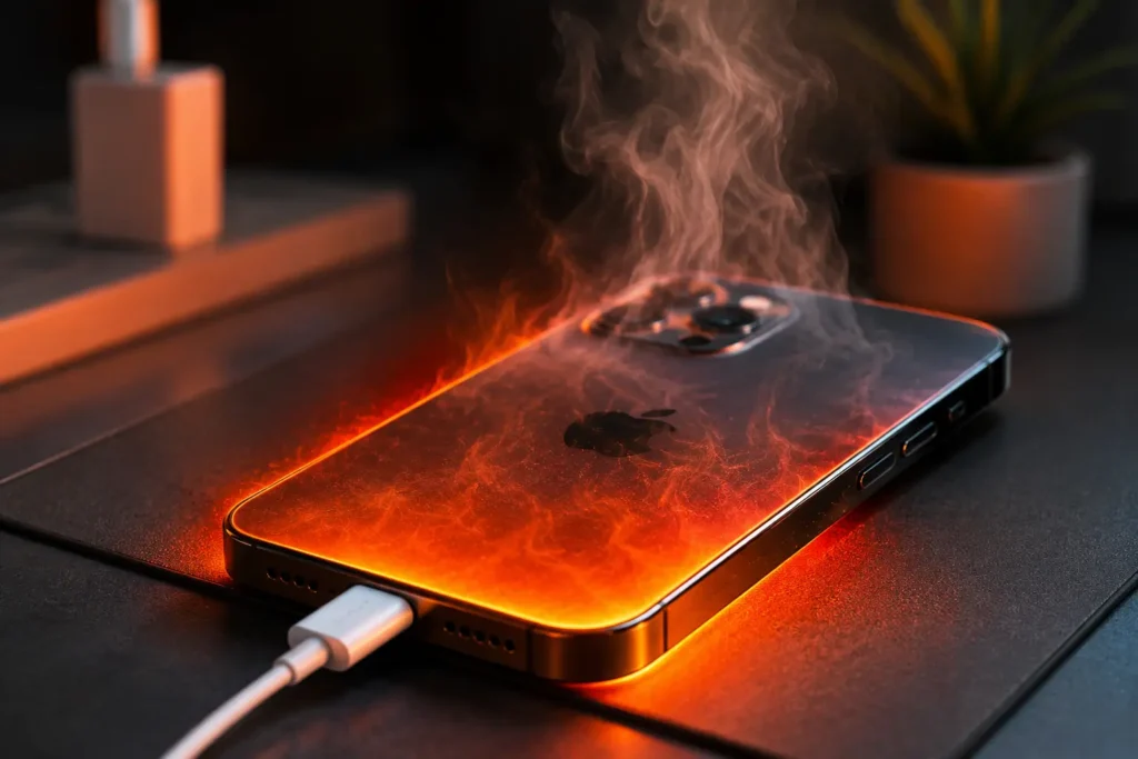 iPhone Get Hot While Charging while connected to a charger, showing excessive heat that may indicate battery or charging issues